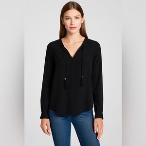 Equipment Femme Black Silk Long Sleeve Tassel Blouse Women’s Size S